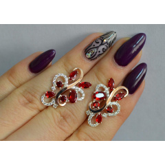 Серебряные серьги Sil с золотыми вставками 151s-16 Красный (Sil-1090) Городок