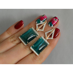 Серебряные серьги Sil с кабашонами 146s-1 Зеленый (Sil-1146) Житомир