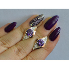Серебряные серьги Sil с золотыми вставками 145s-13 Фиолетовый (Sil-1025) Акимовка