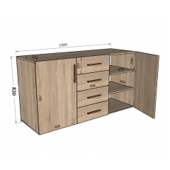 Комод с дверцами Tobi Sho Keelin ST-0004 на 4 ящика для гостиной, 1500х820х520 мм Белый Косов