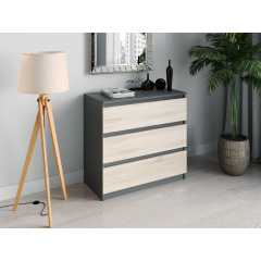 Комод малогабаритный Tobi Sho Caroll T-214 на 3 ящика для гостиной, спальни 800х760х400 мм Антрацит/Сонома Луцк