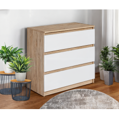 Комод малогабаритный Tobi Sho Caroll T-214 на 3 ящика для гостиной, спальни 800х760х400 мм Сонома/Белый Покровск