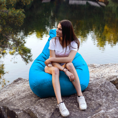 Кресло-мешок груша Оксфорд Waterproof 2XL 85х80х85 см iQmebel Голубой сьемный чехол Нововолынск