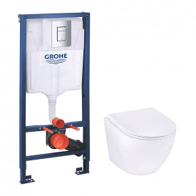 Інсталяція для унітазу Grohe Rapid SL 3 в 1 + Унітаз безобідковий Kroner Harz WHI493736 (38772001KH493736)