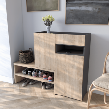 Тумба-подставка для обуви Tobi Sho Viola RS-4 с ящиком и дверцами, 1350х1017х400 мм Антрацит-Сонома