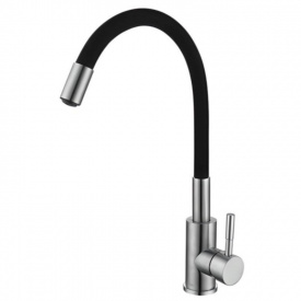 Смеситель для кухни Zerix однорычажный, гибкий из нержавеющей стали, черный (ZX3129)