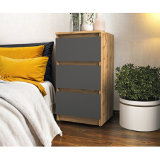 Тумба приліжкова Tobi Sho Heidi T-216 на три шухляди для спальні, 400х758х398 мм Аппалачі-Антрацит
