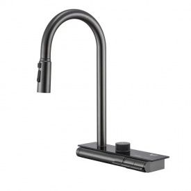 Смеситель для кухни Nett OG-38 выдвижной излив, "Водопад", графит