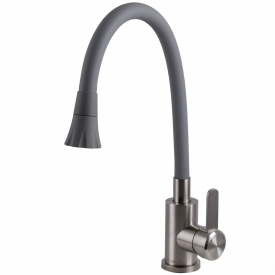 Смеситель для кухни Globus Lux WIEN гибкий излив, серый (SBT2-203SA-G03)