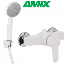 Смеситель для душевой кабины AMIX CEZAR-003 SET White (со шлангом, лейки и кронштейном), Белый