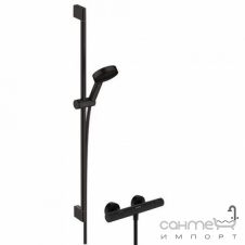 Смеситель-термостат с душевым гарнитуром Hansgrohe Pulsify Select S EcoSmart 90 Ecostat Fine 24261670 матовый черный
