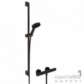 Смеситель-термостат с душевым гарнитуром Hansgrohe Pulsify Select S EcoSmart 90 Ecostat Fine 24261670 матовый черный