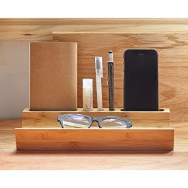 Настольный органайзер из бамбука, функциональная подставка для ручек и телефона, размер 29.5x11x5см