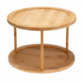 Полка бамбуковая двухъярусная круглая крутящаяся, полка из бамбука, диаметр 30см, высота 20см