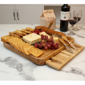 Бамбуковая полка с выдвижными элементами, ножами и поверхностью для резки, поднос из бамбука