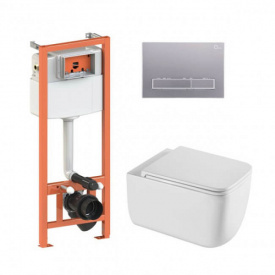 Інсталяція для унітазу 4 в 1 Qtap Nest + унітаз підвісний Qtap Gemini Ultra Quiet, з панеллю змиву (QT2533076EUQW46157)