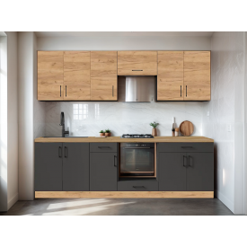 Кухонный набор Tobi Sho OPTIMA-К6 2,6 м со столешницей Дуб Крафт Золотой/Антрацит, корпус Антрацит