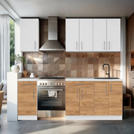 Кухня со столешницей Tobi Sho OPTIMA-К4 модульная 2,2 м Нимфея Альба/Дуб Крафт Золотой, корпус Белый