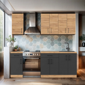Кухня зі стільницею Tobi Sho OPTIMA-К4 модульна 2,2 м Дуб Крафт Золотий/Антрацит, корпус Антрацит