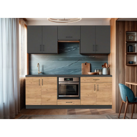 Кухня зі стільницею Tobi Sho OPTIMA-К8 готова 2,2 м Антрацит/Дуб Крафт Золотий, корпус Антрацит