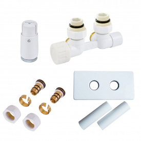 Комплект Duo-plex Mini угловой левый GZ 1/2"x16х2 mm PEX, белый, головка MINI M30x1,5 + комплект трубок с двойной розеткой (606200050)