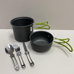 Набір туристичного посуду із зеленими ручками Cooking Set DS-101/6017 Фастів