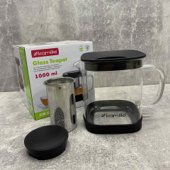 Заварник стеклянный со съемным металлическим ситечком 1000 мл Kamile KM-0777M Дрогобыч