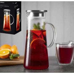 Кувшин Ardesto с крышкой 1400 мл боросиликатное стекло нержавеющая сталь AR2614PG Киев