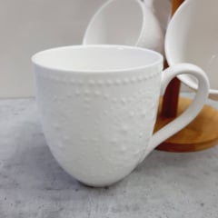 Набір фарфорових кружок Мереживо на дерев'яній стійці 300 мл Interos PJ 02557 Миколаїв