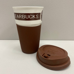 Склянка керамічна з силіконовою кришкою 400 мл Starbucks 9703 коричневий з білим Черкаси
