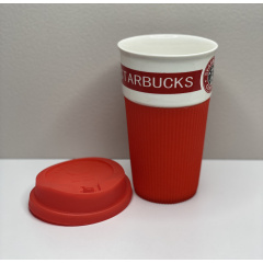 Стакан керамічний із силіконовою кришкою UKC 400 мл Starbucks 9703 червоний з білим Чернівці