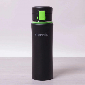 Термос-пляшка Kamille 500 мл спортивна з нержавіючої сталі КМ-2066 чорний/зелений