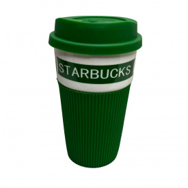 Склянка керамічна з силіконовою кришкою UKC 400 мл Starbucks 9703 зелений з білим