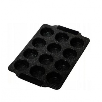 Форма для запікання Kamille 38 х 26 см із вуглецевої сталі на 12 відділів чорний мармур КМ-6039