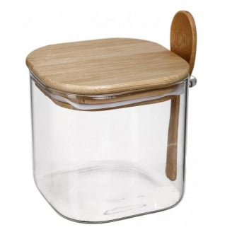 Банка стеклянная S&T Eco 800 мл., с бамбуковой крышкой и ложкой 32244