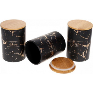 Набор керамических банок BonaDi Черный мрамор 3 штуки 650 мл с бамбуковыми крышками 304-947