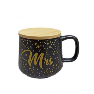 Чашка черная с бамбуковой крышкой 