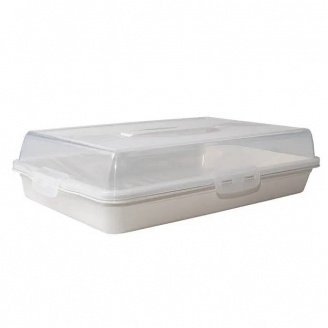 Тортівниця з кришкою прямокутна 44х30х9,5 см біла троянда Алеана 169057