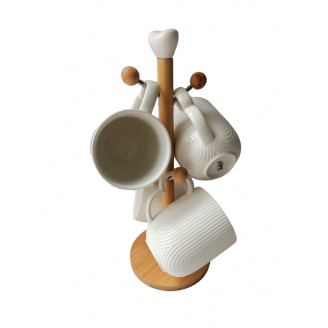 Набір кружок на дерев'яній підставці 340 мл Interos PJ03443