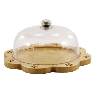 Блюдо для торта бамбукова з пластиковою кришкою Interos PJ02716