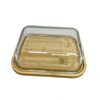 Блюдо-сирниця бамбукове зі скляною кришкою 23,7х18,1х7,4 см OLens O102-630