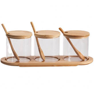 Набір банок для сипучих з ложками на підставці 3 шт 350 мл Viva Bamboo 70650