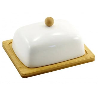 Маслянка фарфорова 16 см на бамбуковій підставці Interos PJ03430