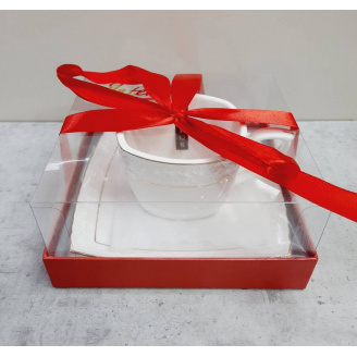 Чашка с блюдцем 240 мл квадратная фарфоровая белая Снежная королева Interos S507009-AGIFT 73059