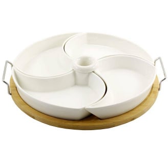 Менажница фарфоровая 4-х секционная 28 см на подставке Interos PJ02043