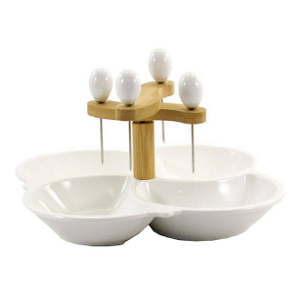 Мінажниця 4-х секційна порцелянова 21 см з 4 шпажками Interos PJ02538-S