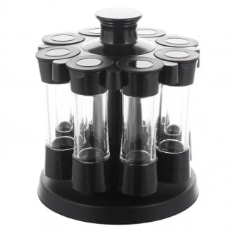 Набір ємностей 8 шт Kamille Vizo для спецій на круглій чорній підставці KM-7051