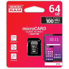 Карта пам'яті GoodRam microSDXC 64GB Class 10 UHS I (M1AA-0640R12) + SD адаптер (6475884) Бердичів