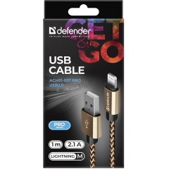 Кабель Defender ACH01-03T USB(AM)-Lighting 1m, 2.1A Gold (87806) (6488734) Гуляйполе