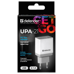 Зарядний пристрій Defender UPA-21 White, 1xUSB, 5V/2.1A (83571) (6505064) Кобижча